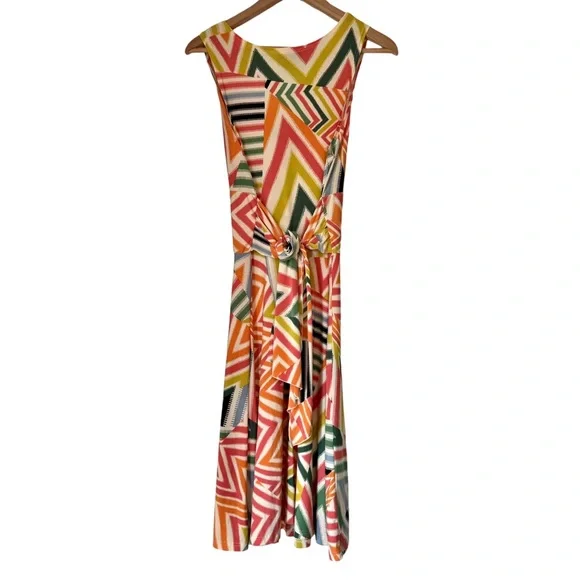 SOLD Alyn Paige New York Sleeveless Midi Dress Medium A-Line Geometric Print - Picture 2 of 9